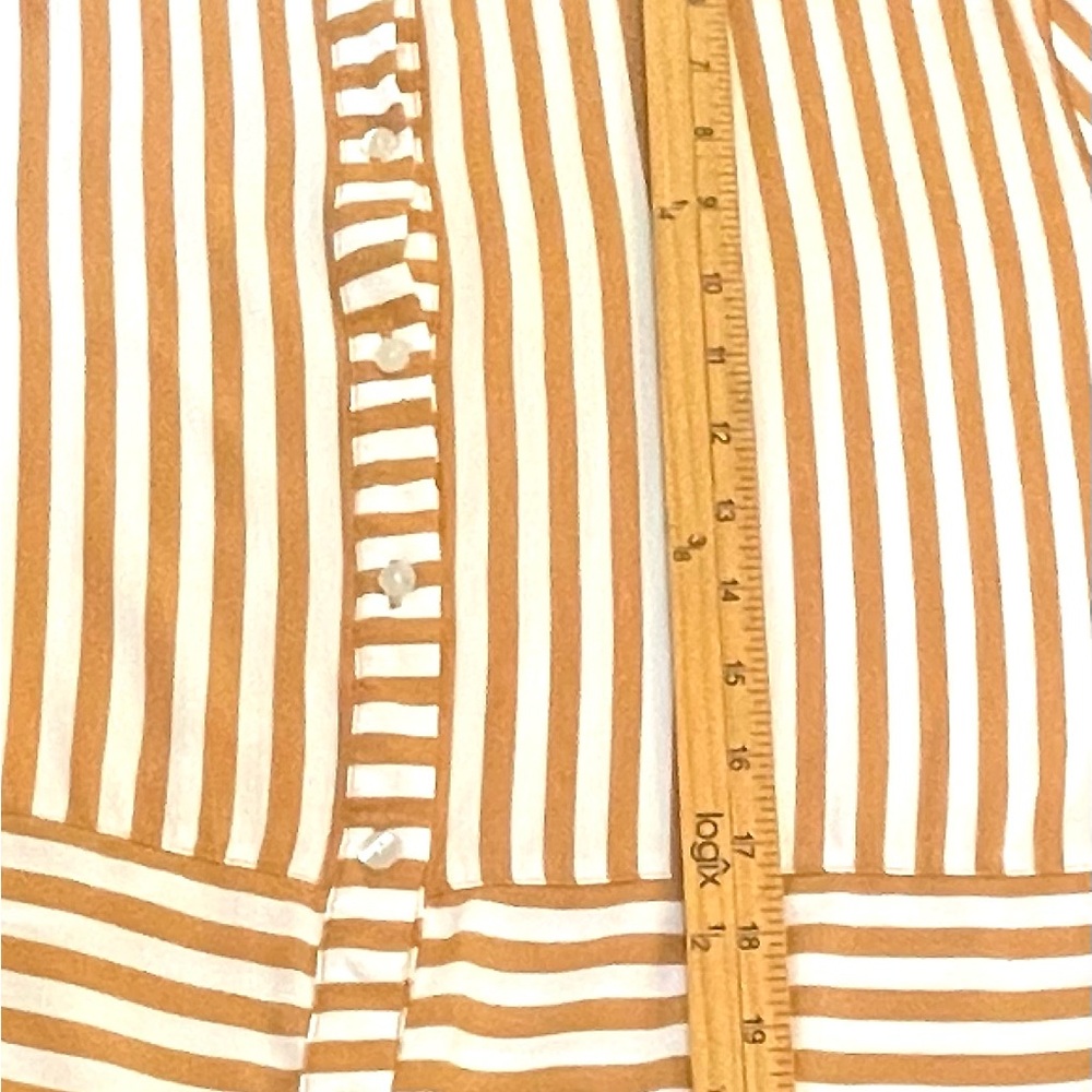 Jane and Delancey Striped Button-Up Shirt in White and Camel - Picture 7 of 7